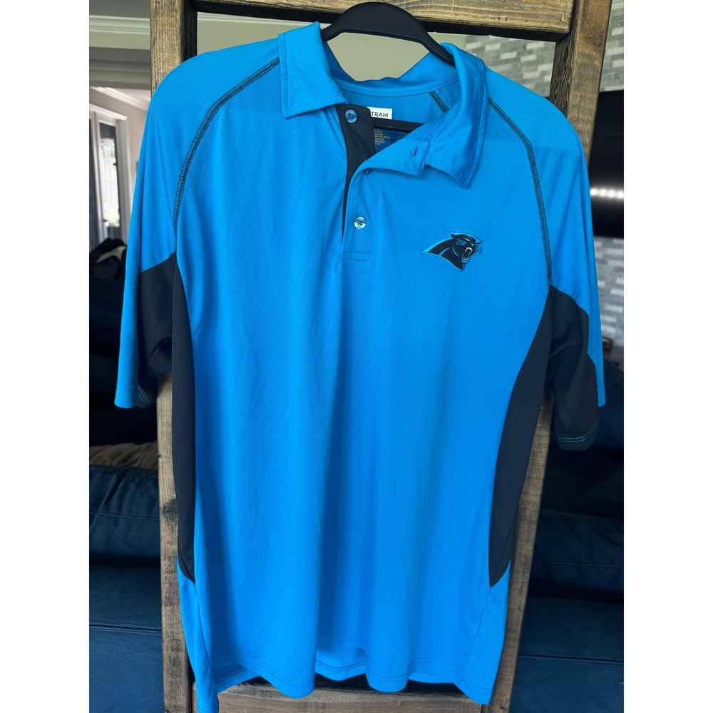 NFL Team Apparel Carolina Panthers Mens XL Blue Black Performance Polo Shirt